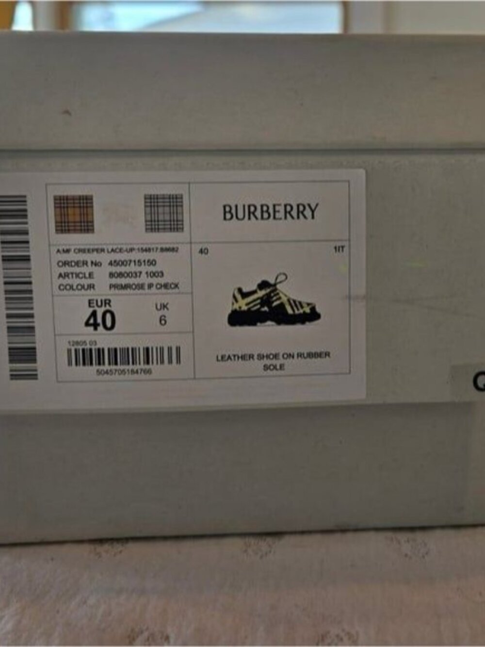 NIB Burberry Creeper Check Woven Derby Shoes Primrose Ip Check Green Size 40 - Picture 9 of 9